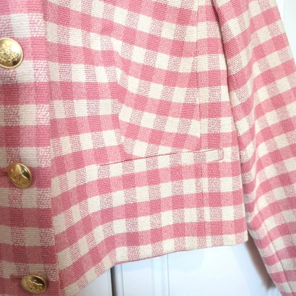 J Crew Louisa Lady Jacket in Pink Gingham Terry Tweed w/ Gold Buttons Size 8 - Picture 5 of 11